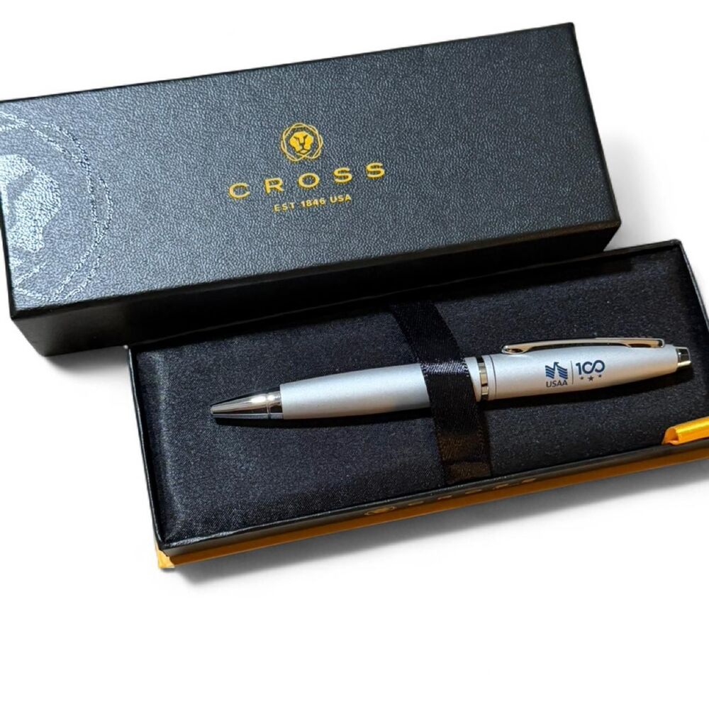 Cross pen silver featuring USAA 100 anniversary logo